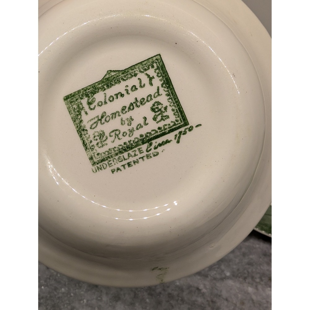 Vintage Royal China Colonial Homestead Green Water Bucket Plate‎ & Small Dish - Picture 12 of 13